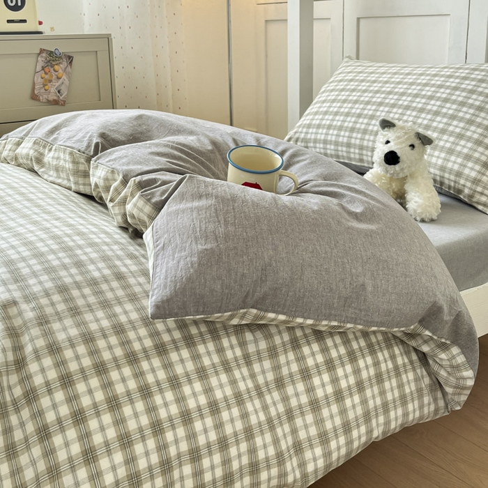 91家纺网 家纺一手货源 找家纺 ab家纺  2025新款40支A类水洗棉学生三件套 芷安绿