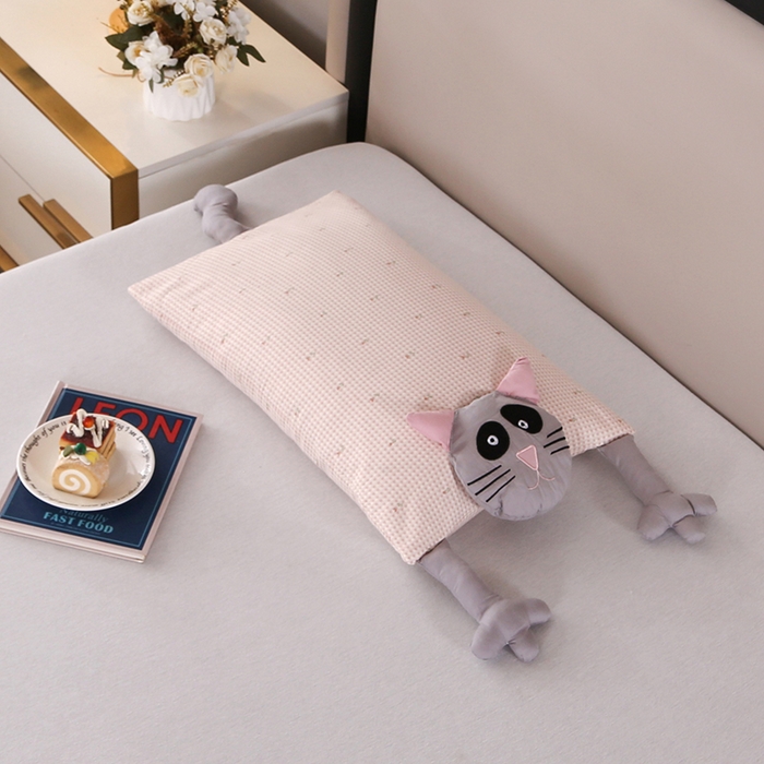 金牛枕2025新款全棉荞麦壳卡通枕头枕芯 哇塞猫-灰