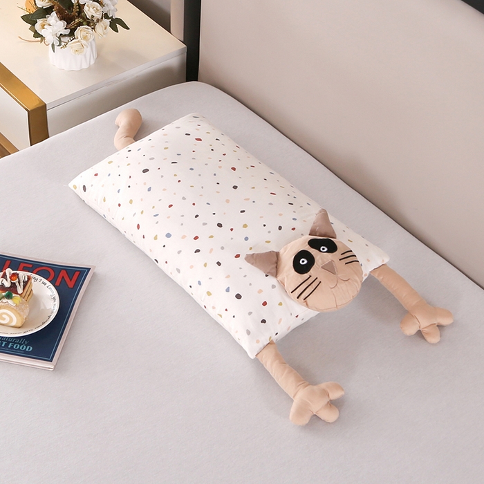 金牛枕2025新款全棉荞麦壳卡通枕头枕芯 哇塞猫-卡其