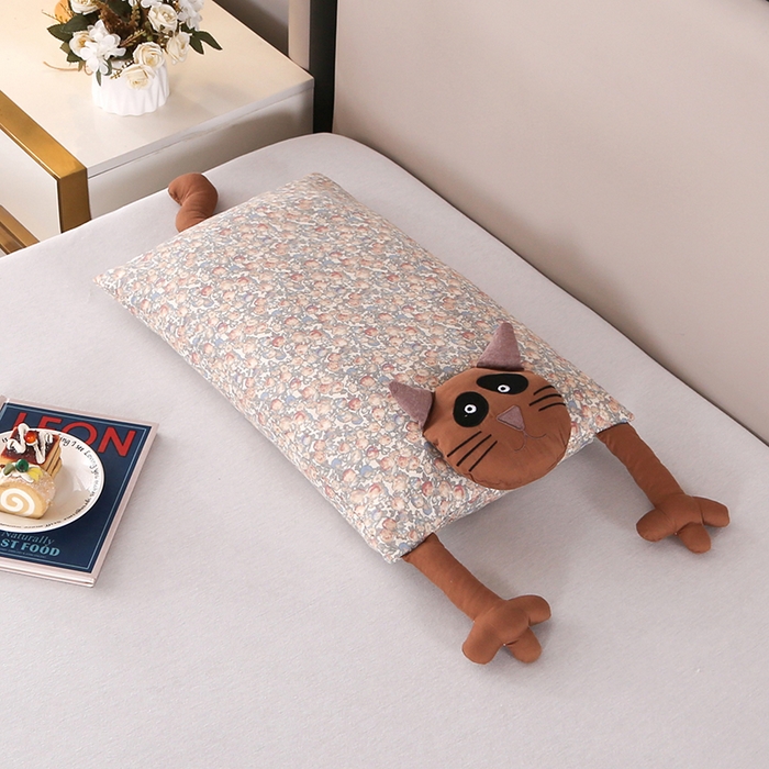 金牛枕2025新款全棉荞麦壳卡通枕头枕芯 哇塞猫-棕