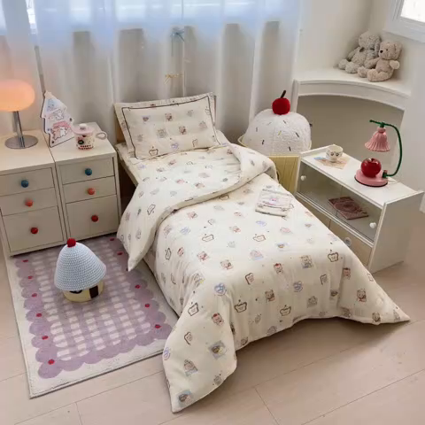 91家纺网 家纺一手货源 找家纺 简宜家居（朝初家纺） 2025新款幼儿园双层纱套件 fu fu 熊