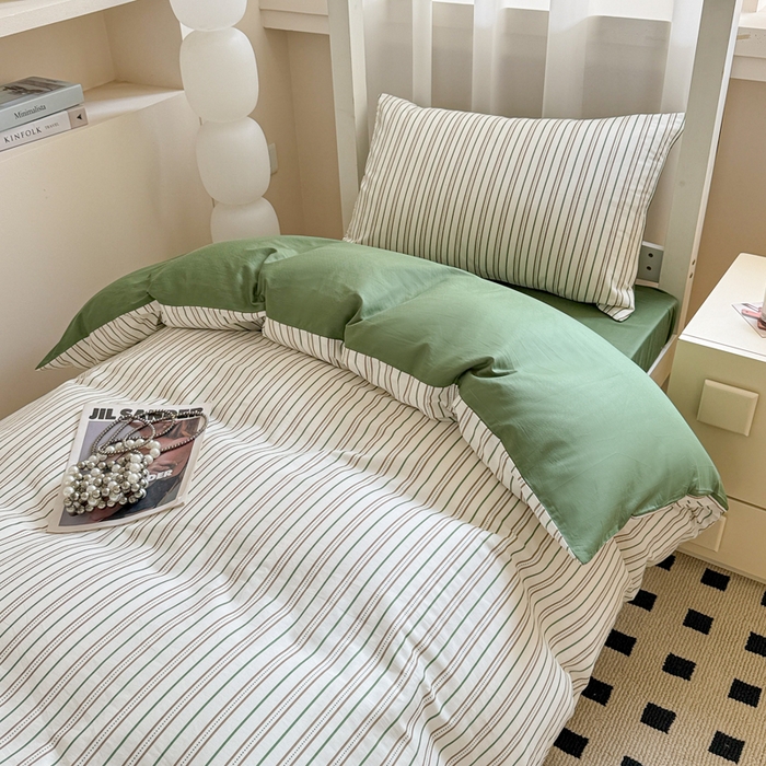 91家纺网 家纺一手货源 找家纺 呗旺鹿 2025新款12868全棉纯棉学生床三件套四件套 柏林绿