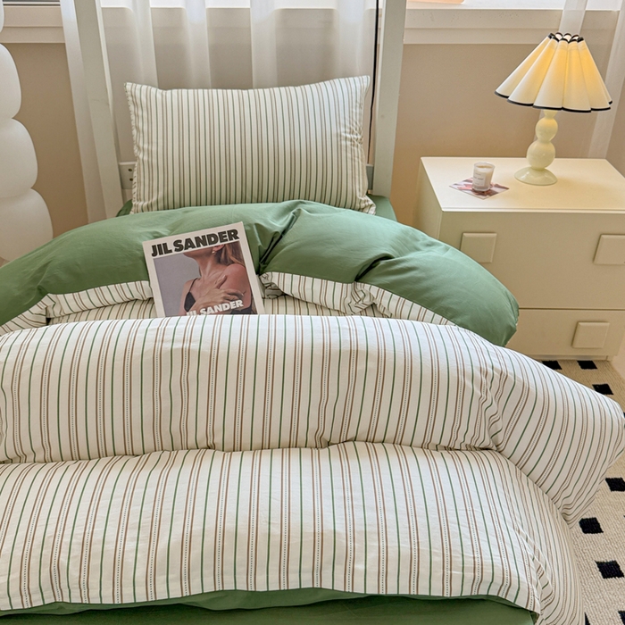 91家纺网 家纺一手货源 找家纺 呗旺鹿 2025新款12868全棉纯棉学生床三件套四件套 柏林绿