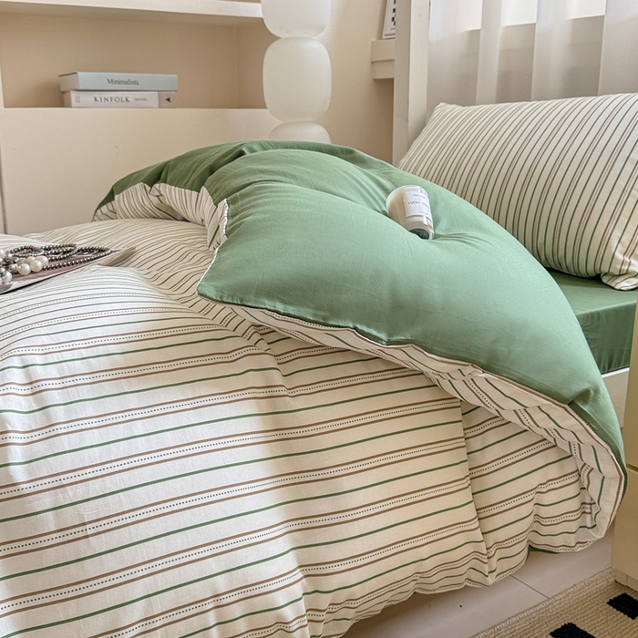 91家纺网 家纺一手货源 找家纺 呗旺鹿 2025新款12868全棉纯棉学生床三件套四件套 柏林绿