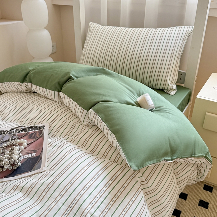 91家纺网 家纺一手货源 找家纺 呗旺鹿 2025新款12868全棉纯棉学生床三件套四件套 柏林绿