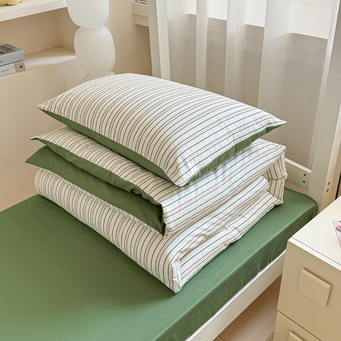 91家纺网 家纺一手货源 找家纺 呗旺鹿 2025新款12868全棉纯棉学生床三件套四件套 柏林绿