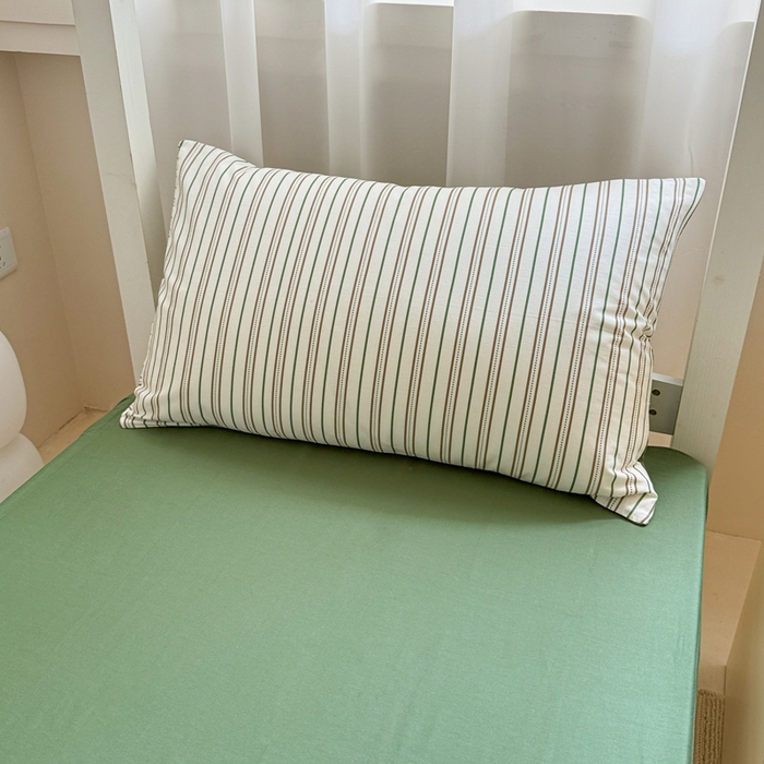 91家纺网 家纺一手货源 找家纺 呗旺鹿 2025新款12868全棉纯棉学生床三件套四件套 柏林绿