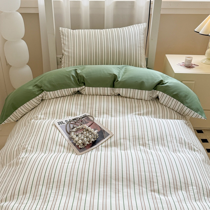 91家纺网 家纺一手货源 找家纺 呗旺鹿 2025新款12868全棉纯棉学生床三件套四件套 柏林绿