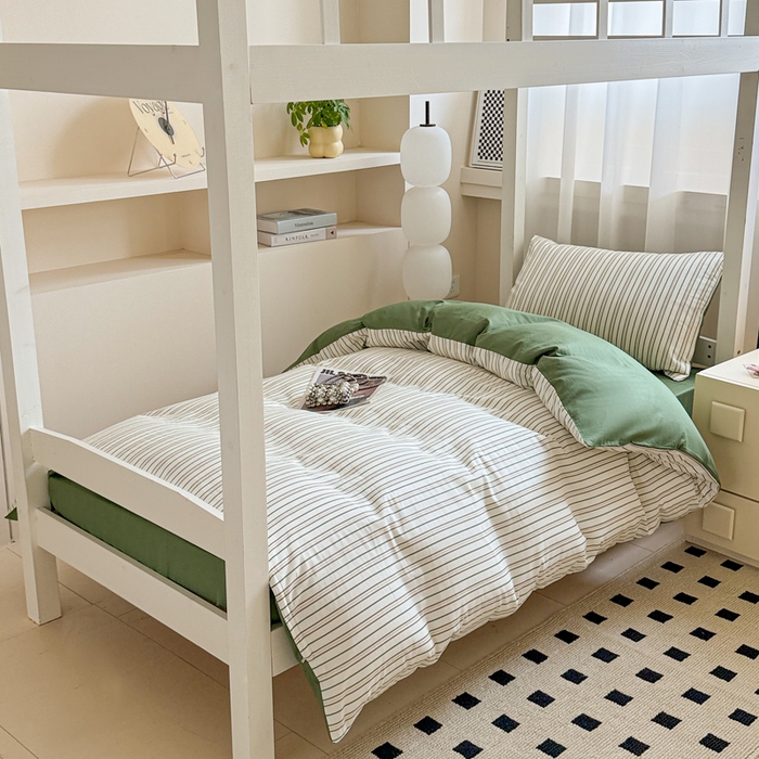 91家纺网 家纺一手货源 找家纺 呗旺鹿 2025新款12868全棉纯棉学生床三件套四件套 柏林绿