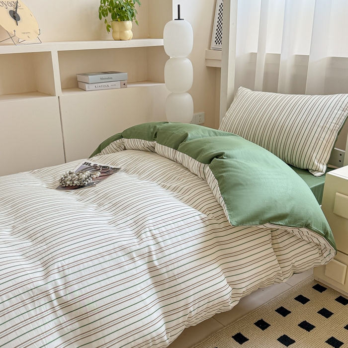 91家纺网 家纺一手货源 找家纺 呗旺鹿 2025新款12868全棉纯棉学生床三件套四件套 柏林绿