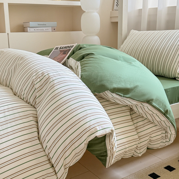 91家纺网 家纺一手货源 找家纺 呗旺鹿 2025新款12868全棉纯棉学生床三件套四件套 柏林绿