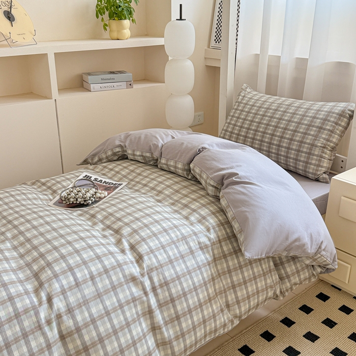 91家纺网 家纺一手货源 找家纺 呗旺鹿 2025新款12868全棉纯棉学生床三件套四件套 曼弗灰