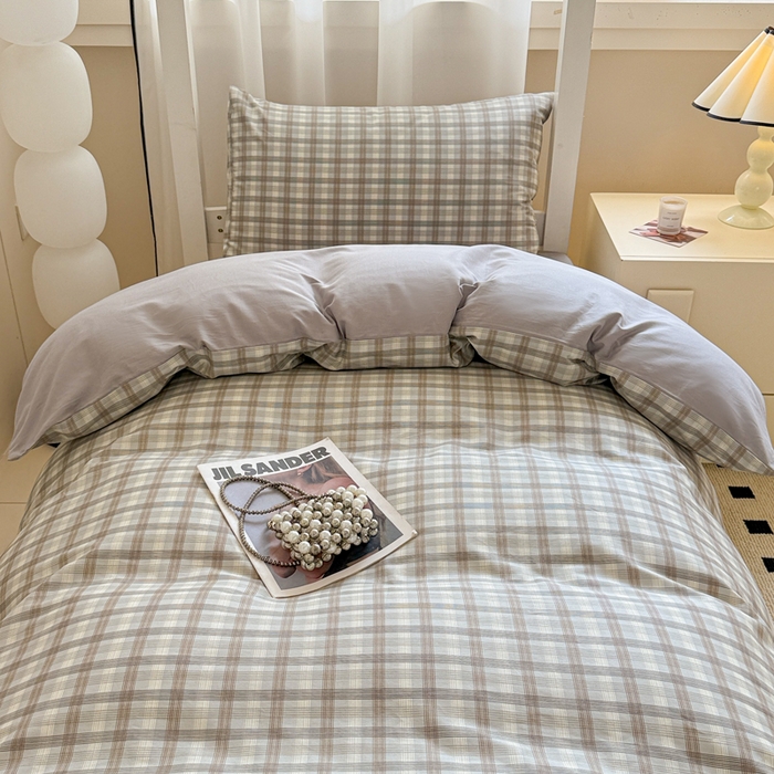 91家纺网 家纺一手货源 找家纺 呗旺鹿 2025新款12868全棉纯棉学生床三件套四件套 曼弗灰