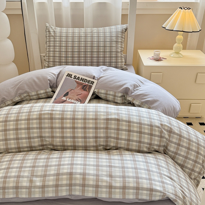 91家纺网 家纺一手货源 找家纺 呗旺鹿 2025新款12868全棉纯棉学生床三件套四件套 曼弗灰