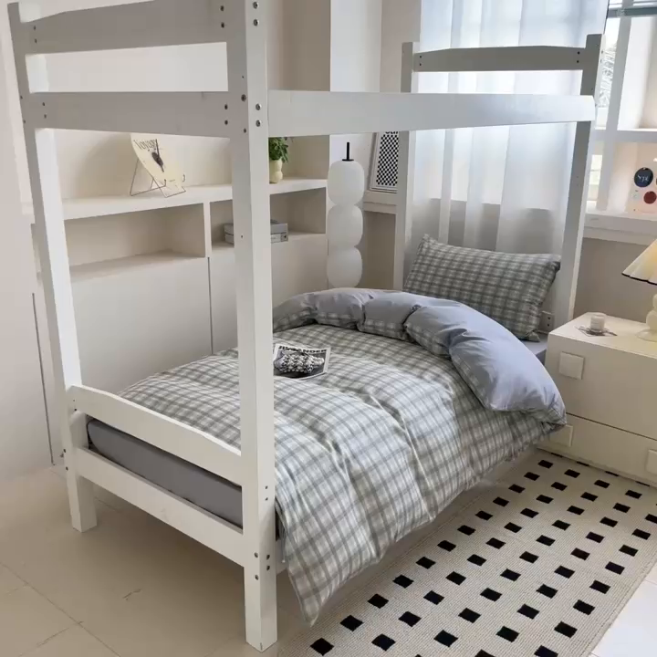 91家纺网 家纺一手货源 找家纺 呗旺鹿 2025新款12868全棉纯棉学生床三件套四件套 曼弗灰