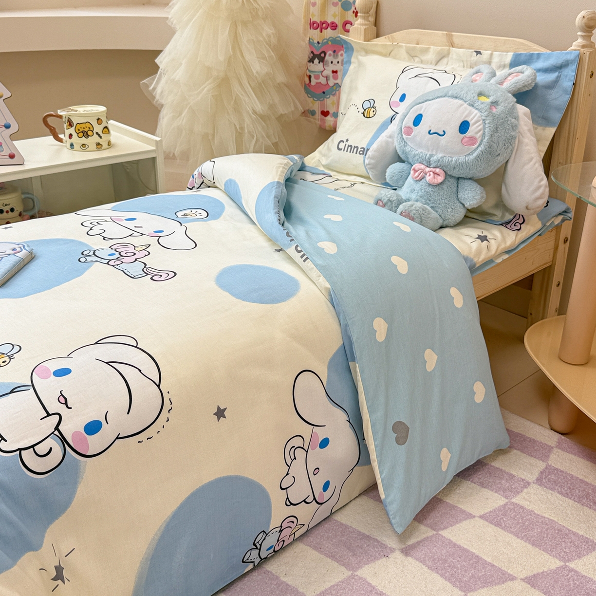 91家纺网 家纺一手货源 找家纺 简宜家居（朝初家纺） 2025新款三丽鸥花型幼儿园套件 玉桂狗