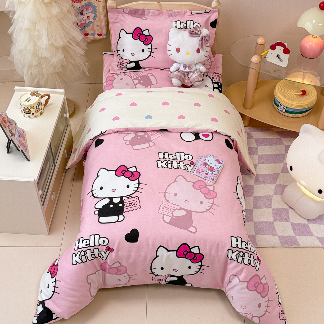 简宜家居（朝初家纺） 2025新款三丽鸥花型幼儿园套件 kitty粉