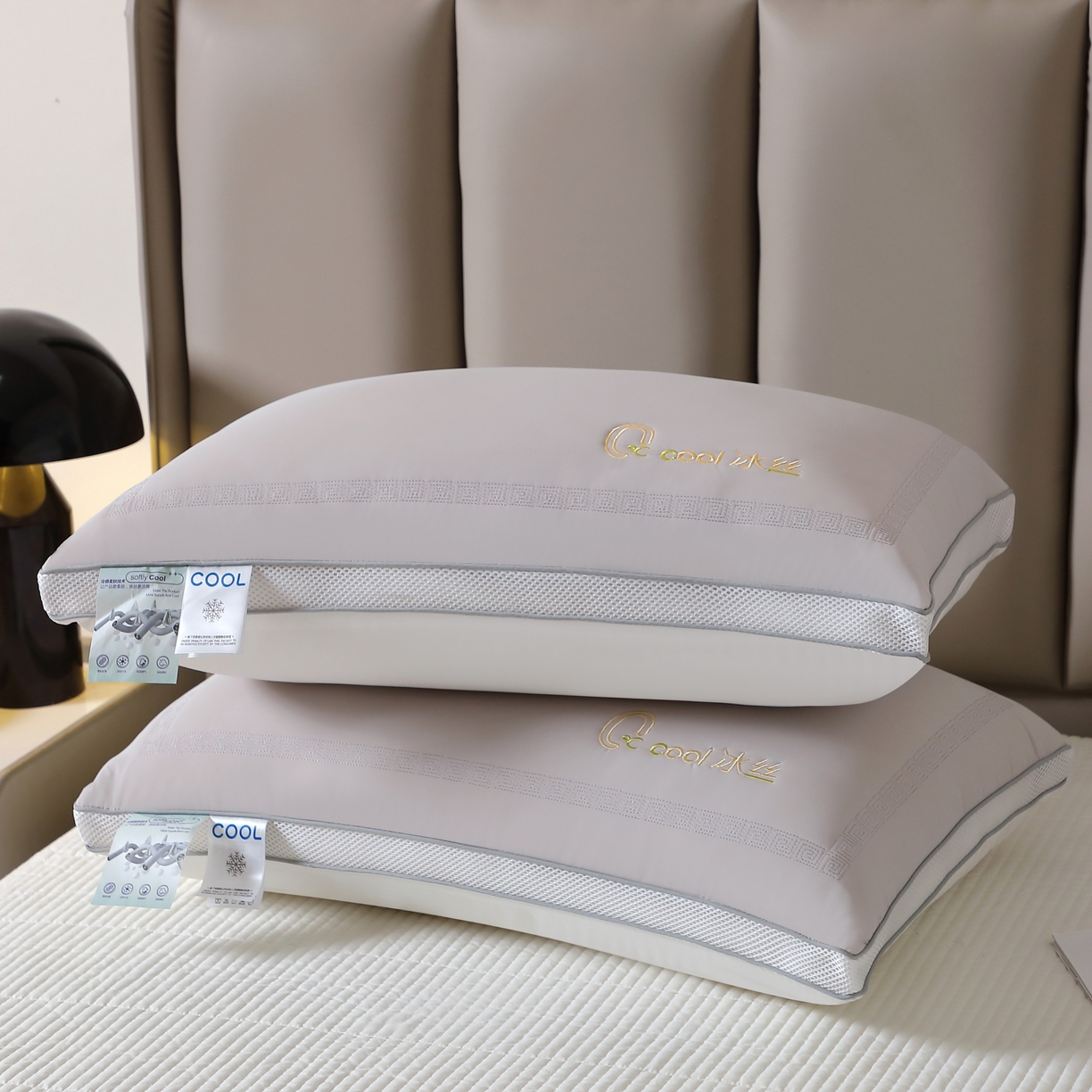 梵希良品家纺 2024新款亲肤柔软凉感冰丝枕枕头枕芯 灰色 48x74cm/只