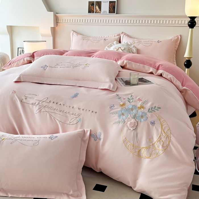 91家纺网 家纺一手货源 找家纺 大麦乐田 2025工艺款立体花绣花四件套-镜花水月 镜花水月粉