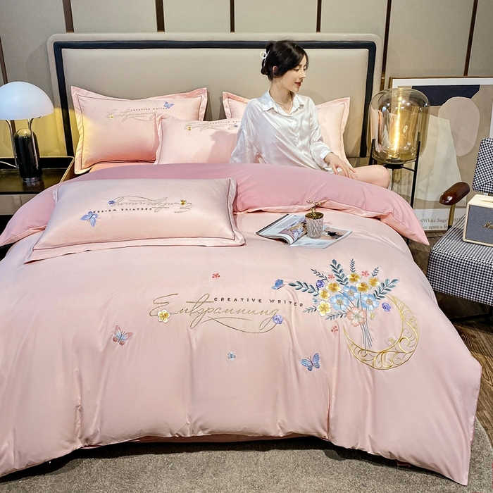 91家纺网 家纺一手货源 找家纺 大麦乐田 2025工艺款立体花绣花四件套-镜花水月 镜花水月粉