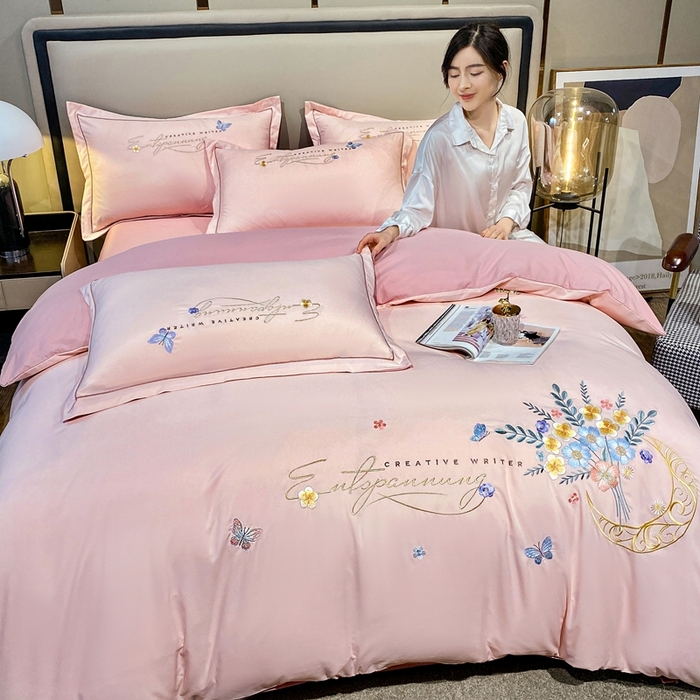 91家纺网 家纺一手货源 找家纺 大麦乐田 2025工艺款立体花绣花四件套-镜花水月 镜花水月粉