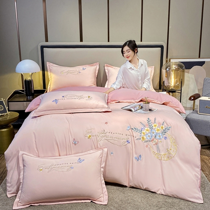 91家纺网 家纺一手货源 找家纺 大麦乐田 2025工艺款立体花绣花四件套-镜花水月 镜花水月粉