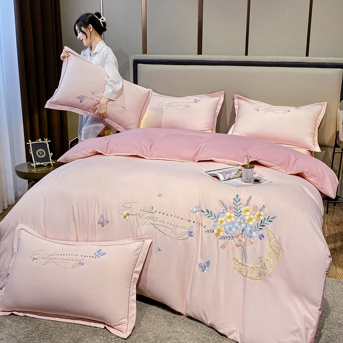 91家纺网 家纺一手货源 找家纺 大麦乐田 2025工艺款立体花绣花四件套-镜花水月 镜花水月粉