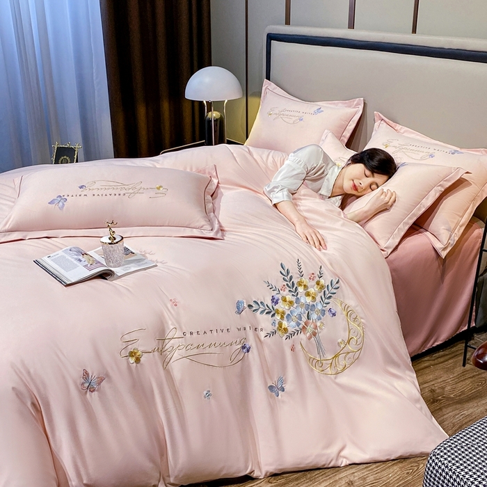 91家纺网 家纺一手货源 找家纺 大麦乐田 2025工艺款立体花绣花四件套-镜花水月 镜花水月粉