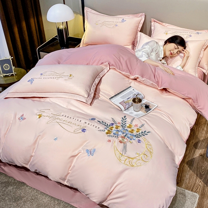 91家纺网 家纺一手货源 找家纺 大麦乐田 2025工艺款立体花绣花四件套-镜花水月 镜花水月粉