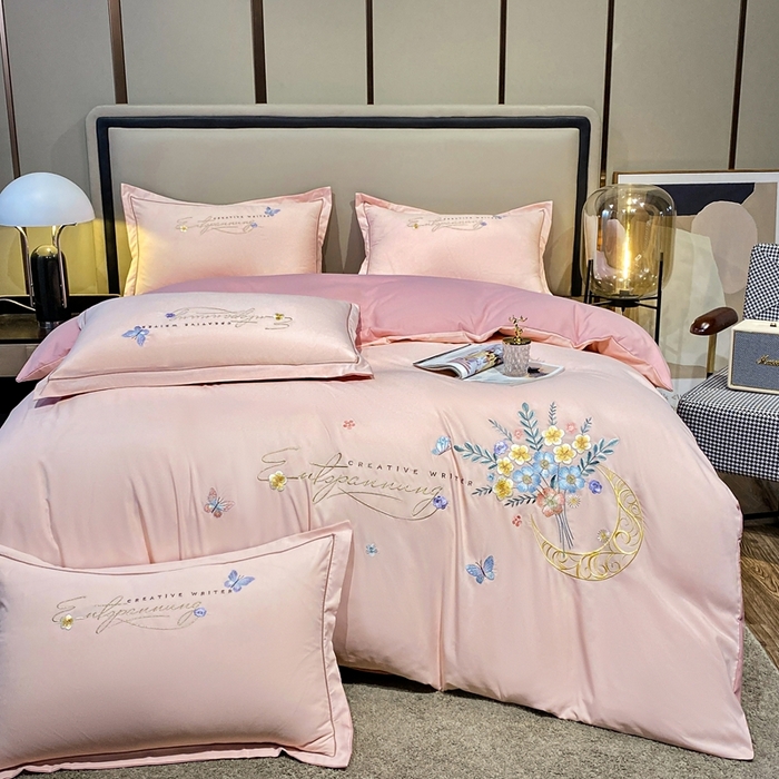 91家纺网 家纺一手货源 找家纺 大麦乐田 2025工艺款立体花绣花四件套-镜花水月 镜花水月粉