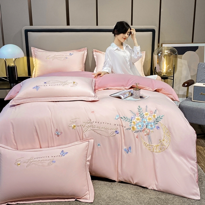 91家纺网 家纺一手货源 找家纺 大麦乐田 2025工艺款立体花绣花四件套-镜花水月 镜花水月粉