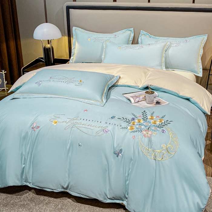 91家纺网 家纺一手货源 找家纺 大麦乐田 2025工艺款立体花绣花四件套-镜花水月 镜花水月蓝