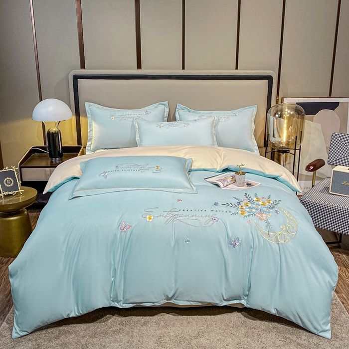 91家纺网 家纺一手货源 找家纺 大麦乐田 2025工艺款立体花绣花四件套-镜花水月 镜花水月蓝