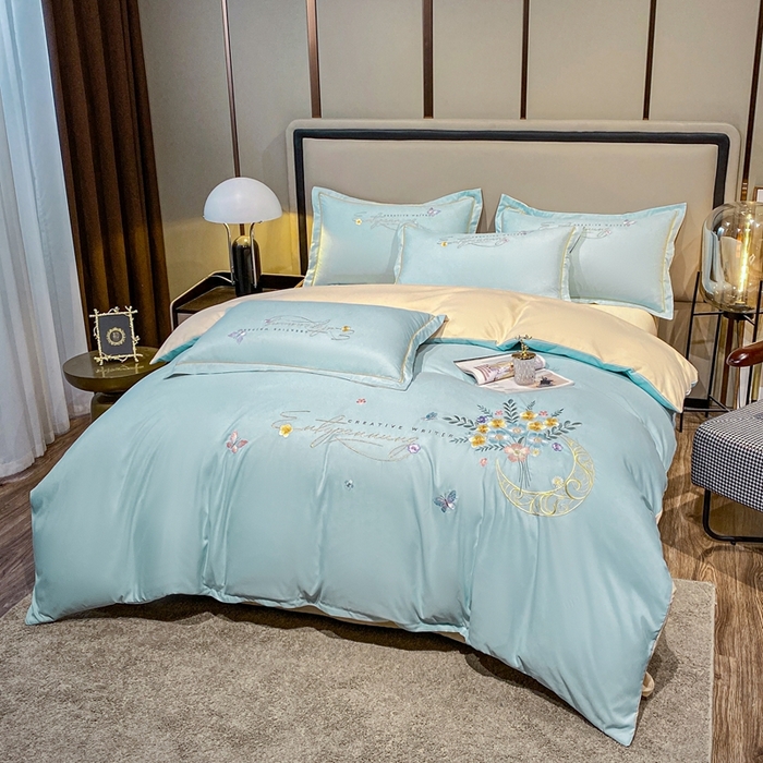 91家纺网 家纺一手货源 找家纺 大麦乐田 2025工艺款立体花绣花四件套-镜花水月 镜花水月蓝