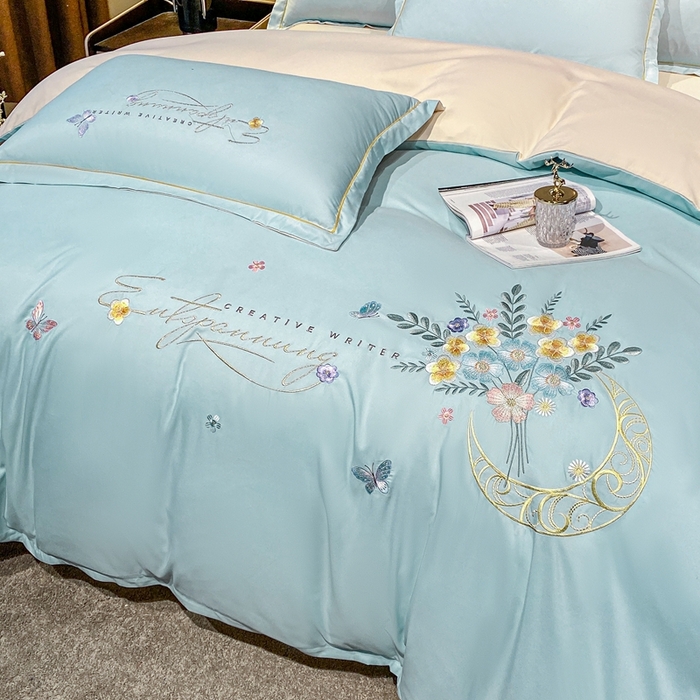 91家纺网 家纺一手货源 找家纺 大麦乐田 2025工艺款立体花绣花四件套-镜花水月 镜花水月蓝