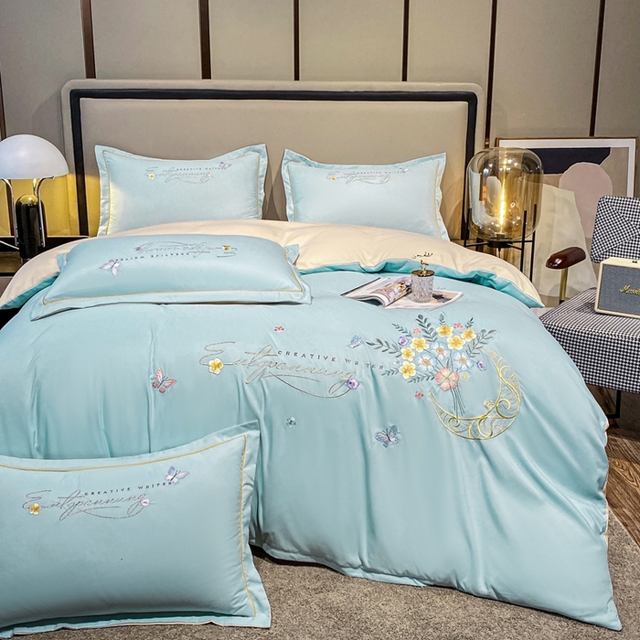 91家纺网 家纺一手货源 找家纺 大麦乐田 2025工艺款立体花绣花四件套-镜花水月 镜花水月蓝