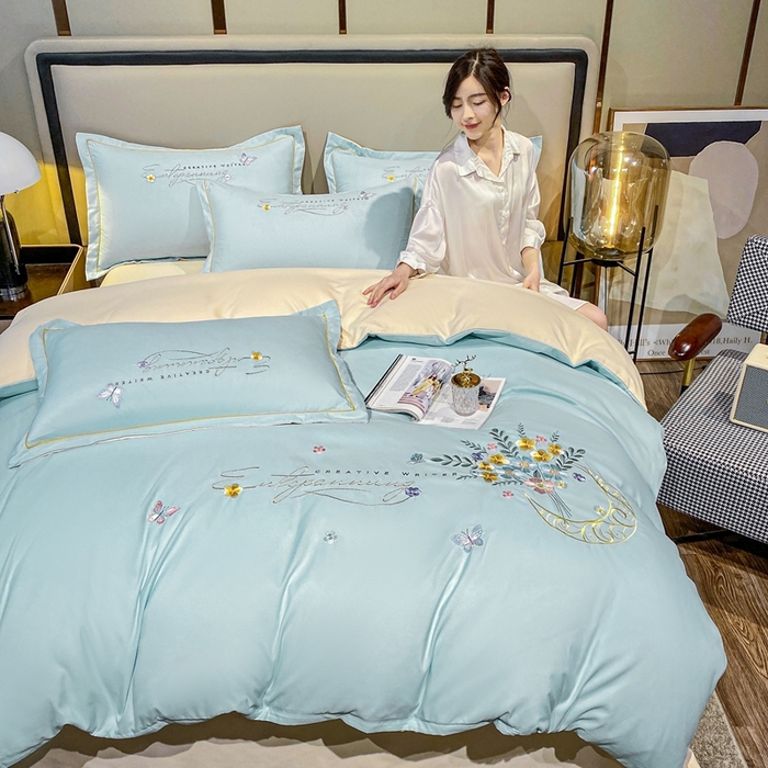 91家纺网 家纺一手货源 找家纺 大麦乐田 2025工艺款立体花绣花四件套-镜花水月 镜花水月蓝