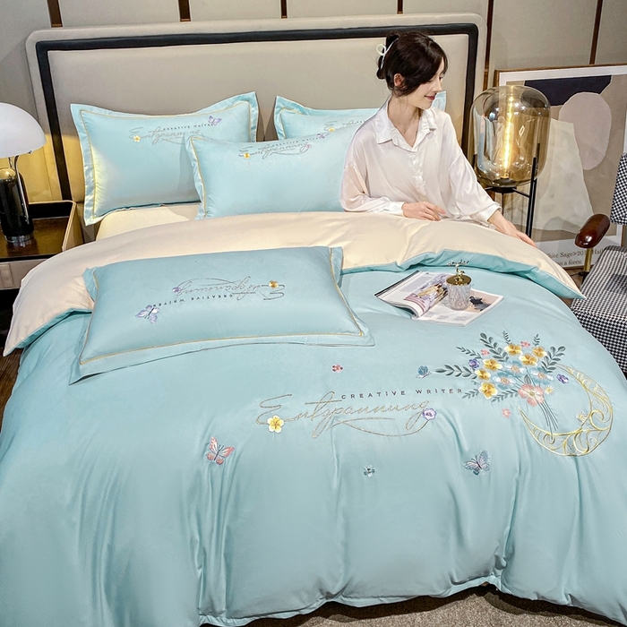 91家纺网 家纺一手货源 找家纺 大麦乐田 2025工艺款立体花绣花四件套-镜花水月 镜花水月蓝