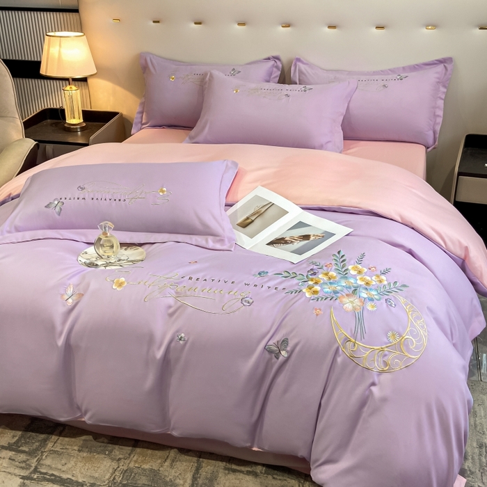 91家纺网 家纺一手货源 找家纺 大麦乐田 2025工艺款立体花绣花四件套-镜花水月 镜花水月紫