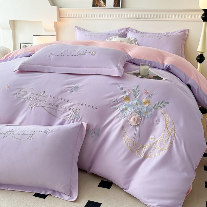 大麦乐田 2025工艺款立体花绣花四件套-镜花水月 镜花水月紫