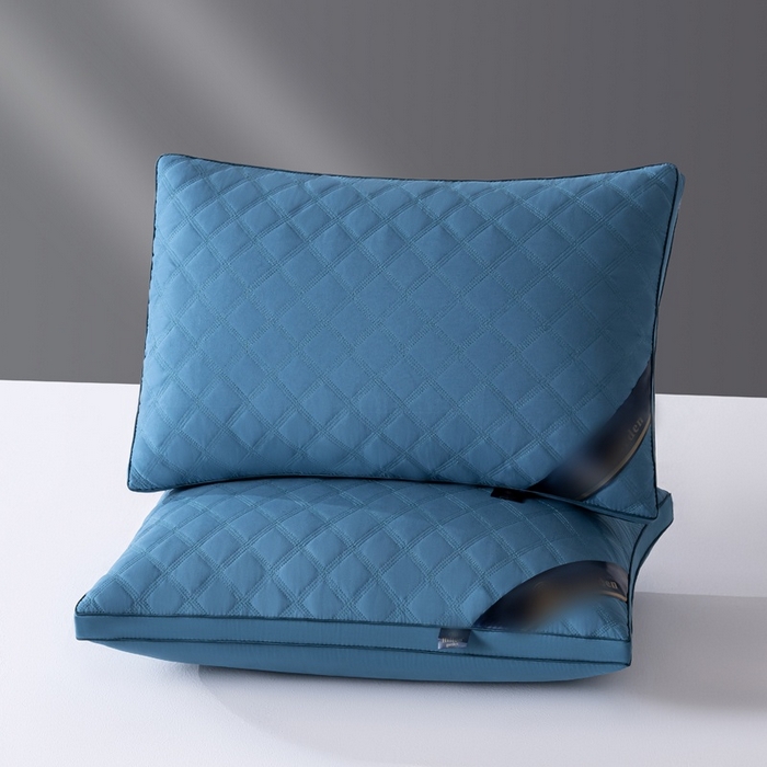 91家纺网 家纺一手货源 找家纺 梵希良品家纺 2025新三格线亲肤羽丝棉酒店枕枕头枕芯 三格线-藏蓝 48x74cm低枕一只