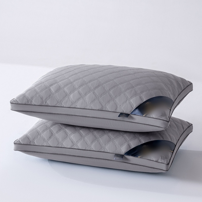 91家纺网 家纺一手货源 找家纺 梵希良品家纺 2025新三格线亲肤羽丝棉酒店枕枕头枕芯 三格线-灰色 48x74cm中枕一只