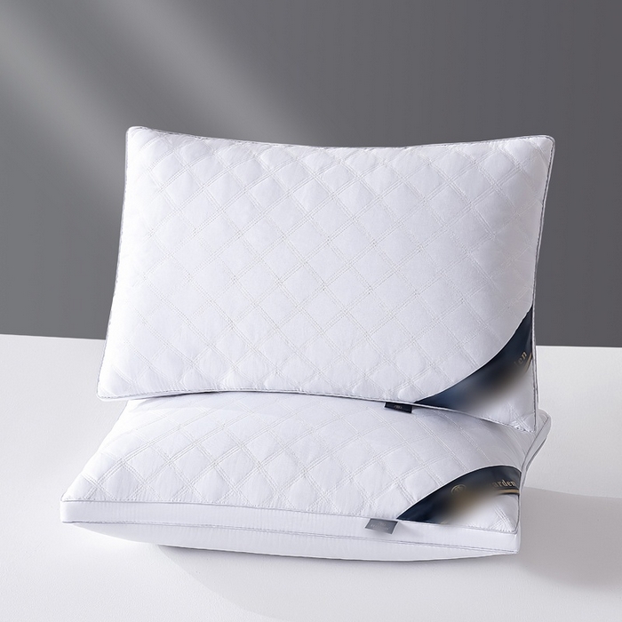 91家纺网 家纺一手货源 找家纺 梵希良品家纺 2025新三格线亲肤羽丝棉酒店枕枕头枕芯 三格线-雅白 48x74cm高枕一只