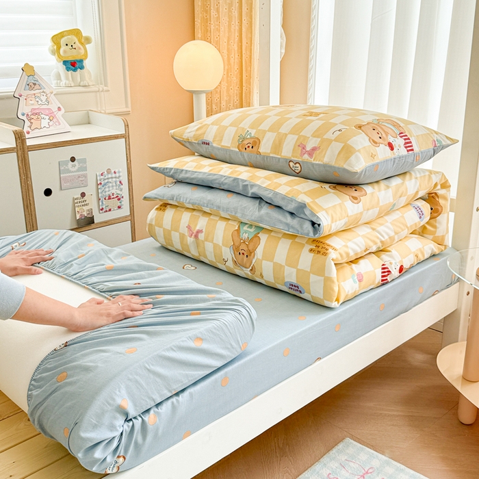 91家纺网 家纺一手货源 找家纺 （总）呗旺鹿  2025新款学生床全棉纯棉卡通小清新三件套四件套