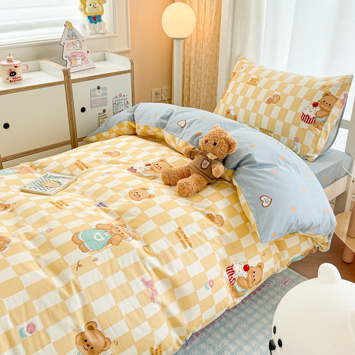 91家纺网 家纺一手货源 找家纺 （总）呗旺鹿  2025新款学生床全棉纯棉卡通小清新三件套四件套