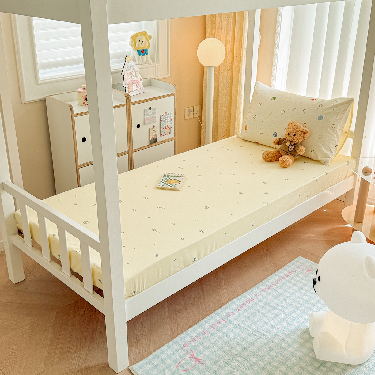 91家纺网 家纺一手货源 找家纺 呗旺鹿  2025新款学生床全棉纯棉卡通小清新三件套四件套 多彩笑脸