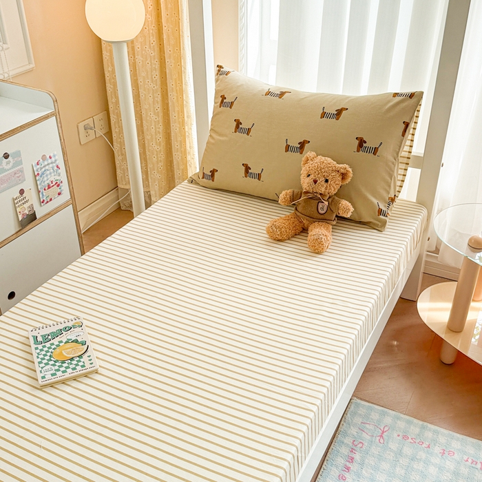 91家纺网 家纺一手货源 找家纺 呗旺鹿  2025新款学生床全棉纯棉卡通小清新三件套四件套 腊肠狗