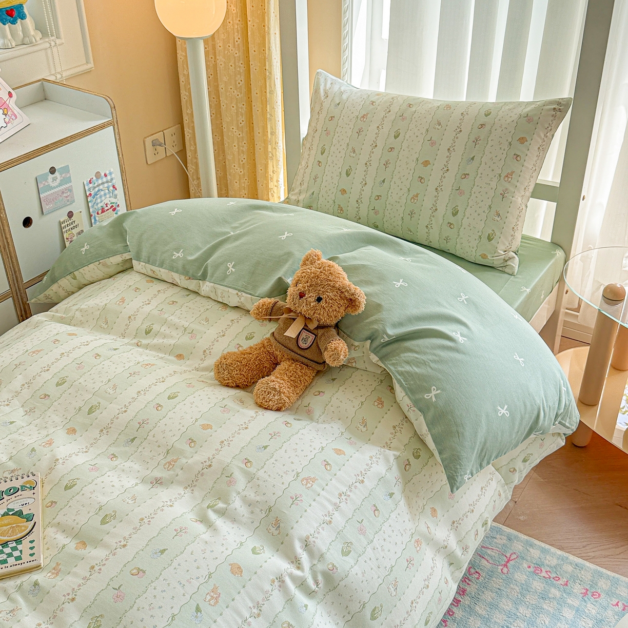 91家纺网 家纺一手货源 找家纺 呗旺鹿  2025新款学生床全棉纯棉卡通小清新三件套四件套 潘多拉