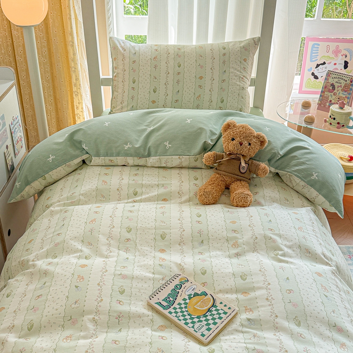 91家纺网 家纺一手货源 找家纺 呗旺鹿  2025新款学生床全棉纯棉卡通小清新三件套四件套 潘多拉