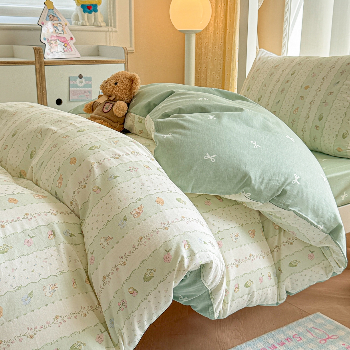 91家纺网 家纺一手货源 找家纺 呗旺鹿  2025新款学生床全棉纯棉卡通小清新三件套四件套 潘多拉